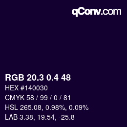 カラーコード: RGB 20.3 0.4 48 | qconv.com