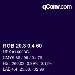 カラーコード: RGB 20.3 0.4 60 | qconv.com