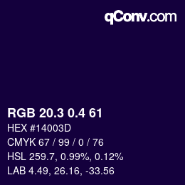カラーコード: RGB 20.3 0.4 61 | qconv.com