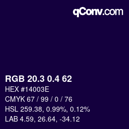 カラーコード: RGB 20.3 0.4 62 | qconv.com