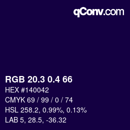 カラーコード: RGB 20.3 0.4 66 | qconv.com