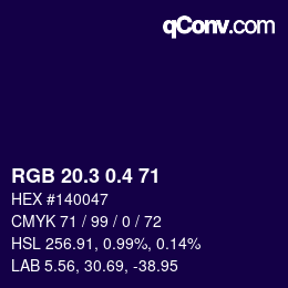 カラーコード: RGB 20.3 0.4 71 | qconv.com
