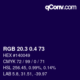 カラーコード: RGB 20.3 0.4 73 | qconv.com