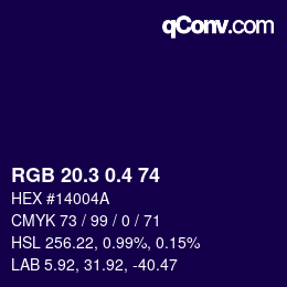 カラーコード: RGB 20.3 0.4 74 | qconv.com