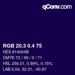 カラーコード: RGB 20.3 0.4 75 | qconv.com