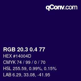 カラーコード: RGB 20.3 0.4 77 | qconv.com
