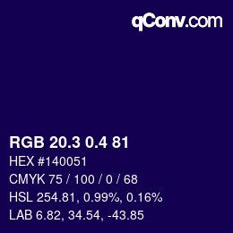 カラーコード: RGB 20.3 0.4 81 | qconv.com