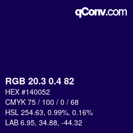 カラーコード: RGB 20.3 0.4 82 | qconv.com