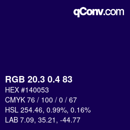 カラーコード: RGB 20.3 0.4 83 | qconv.com