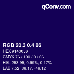 カラーコード: RGB 20.3 0.4 86 | qconv.com