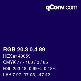 カラーコード: RGB 20.3 0.4 89 | qconv.com