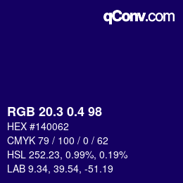 カラーコード: RGB 20.3 0.4 98 | qconv.com