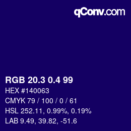 カラーコード: RGB 20.3 0.4 99 | qconv.com