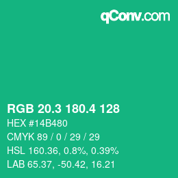 カラーコード: RGB 20.3 180.4 128 | qconv.com