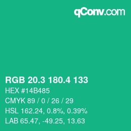 カラーコード: RGB 20.3 180.4 133 | qconv.com