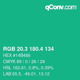 カラーコード: RGB 20.3 180.4 134 | qconv.com
