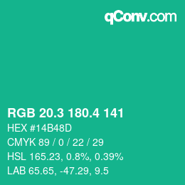 カラーコード: RGB 20.3 180.4 141 | qconv.com