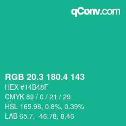 カラーコード: RGB 20.3 180.4 143 | qconv.com