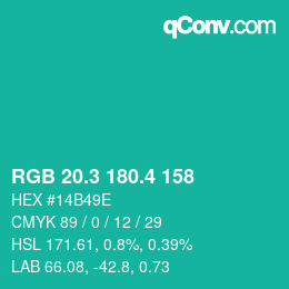 カラーコード: RGB 20.3 180.4 158 | qconv.com