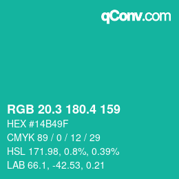 カラーコード: RGB 20.3 180.4 159 | qconv.com