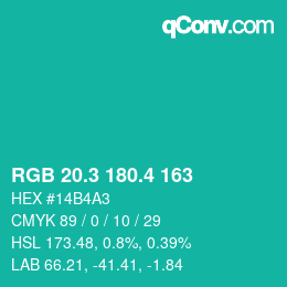 カラーコード: RGB 20.3 180.4 163 | qconv.com