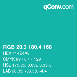 カラーコード: RGB 20.3 180.4 168 | qconv.com