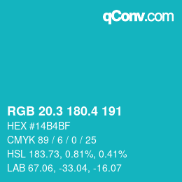 カラーコード: RGB 20.3 180.4 191 | qconv.com