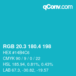 カラーコード: RGB 20.3 180.4 198 | qconv.com