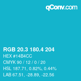 カラーコード: RGB 20.3 180.4 204 | qconv.com