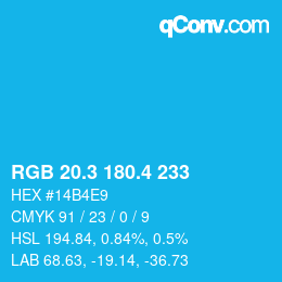 カラーコード: RGB 20.3 180.4 233 | qconv.com