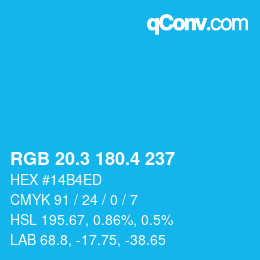 カラーコード: RGB 20.3 180.4 237 | qconv.com