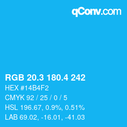 カラーコード: RGB 20.3 180.4 242 | qconv.com