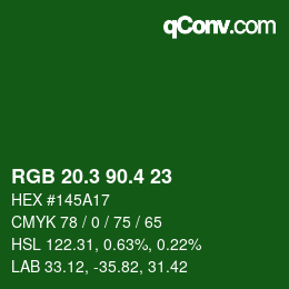 カラーコード: RGB 20.3 90.4 23 | qconv.com