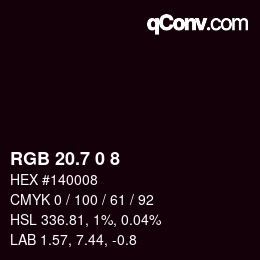カラーコード: RGB 20.7 0 8 | qconv.com