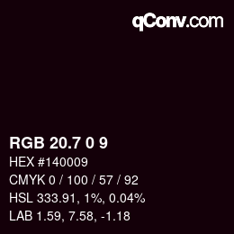 カラーコード: RGB 20.7 0 9 | qconv.com