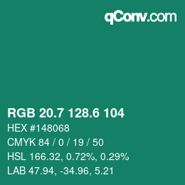 カラーコード: RGB 20.7 128.6 104 | qconv.com
