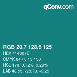 カラーコード: RGB 20.7 128.6 125 | qconv.com