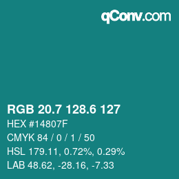 カラーコード: RGB 20.7 128.6 127 | qconv.com