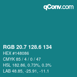 カラーコード: RGB 20.7 128.6 134 | qconv.com