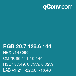 カラーコード: RGB 20.7 128.6 144 | qconv.com