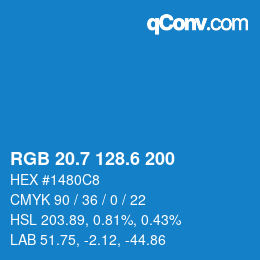 カラーコード: RGB 20.7 128.6 200 | qconv.com