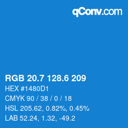 カラーコード: RGB 20.7 128.6 209 | qconv.com