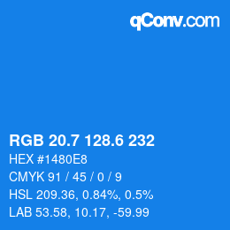 カラーコード: RGB 20.7 128.6 232 | qconv.com