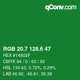 カラーコード: RGB 20.7 128.6 47 | qconv.com
