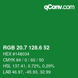 カラーコード: RGB 20.7 128.6 52 | qconv.com