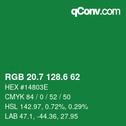 カラーコード: RGB 20.7 128.6 62 | qconv.com