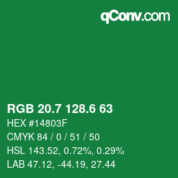 カラーコード: RGB 20.7 128.6 63 | qconv.com