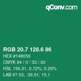 カラーコード: RGB 20.7 128.6 86 | qconv.com