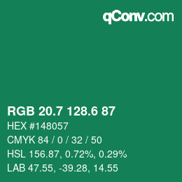 カラーコード: RGB 20.7 128.6 87 | qconv.com