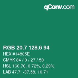 カラーコード: RGB 20.7 128.6 94 | qconv.com